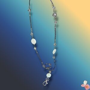 Lanyard Beaded Necklace Holder Name ID Tag Mother Of Pearl Crystal Sparkle